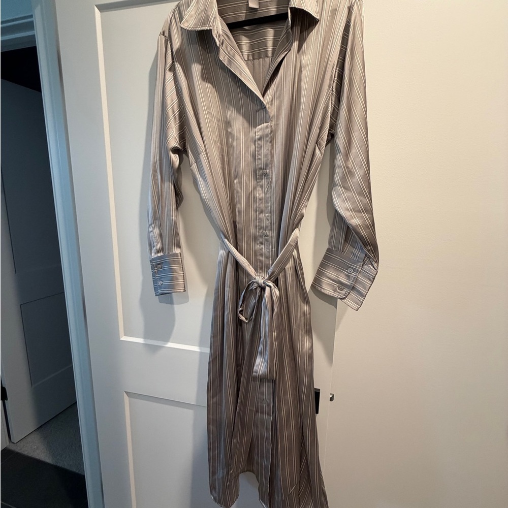 H&M Beige Striped Belted Women's Coat